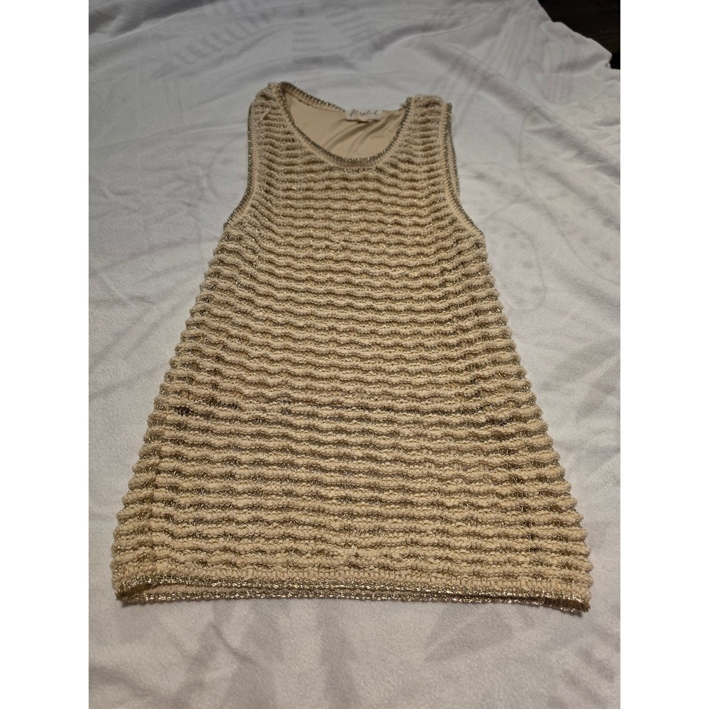 Marled Women Cream Gold Metallic Textured Knit Sleeveless Tank Top Small